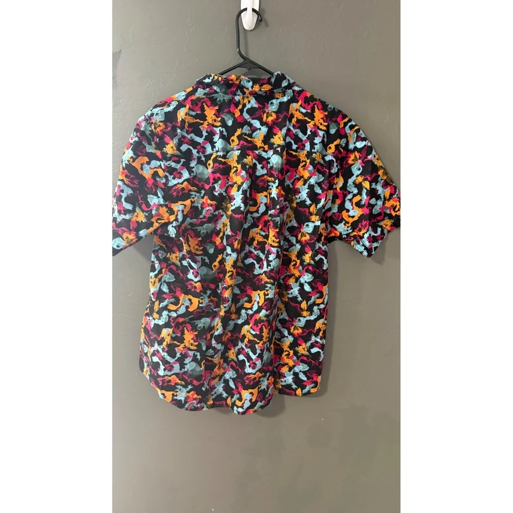 LRG Mens‎ Abstract Camo Button Down Shirt Short Sleeve Multi Color Cotton Skater